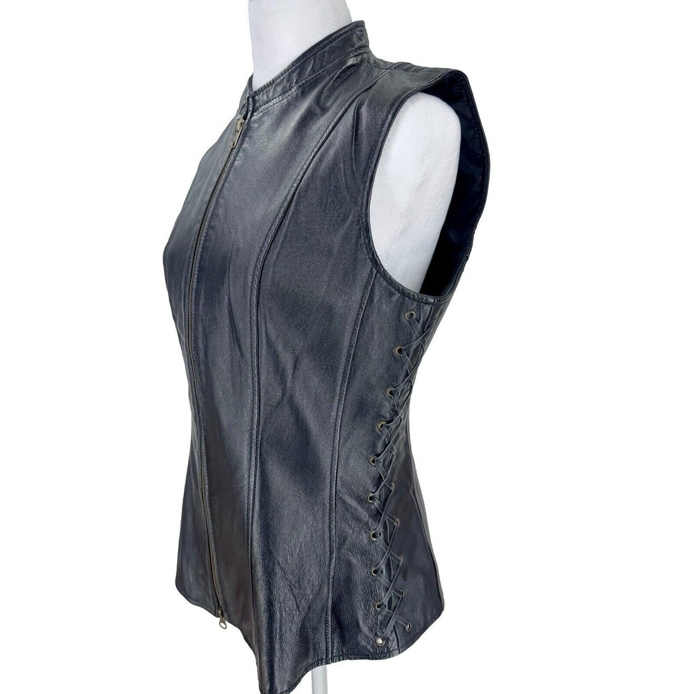 Newport‎ News VTG Y2K NWT Leather Lace Up Moto Vest 8 Black Edgy Old Money